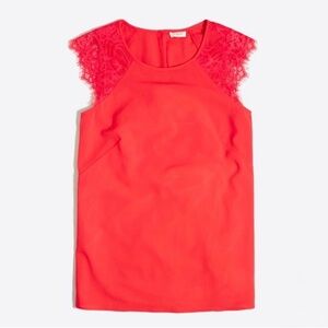 J.Crew Factory Floral Lace Shirt - Short-sleeve Belvedere Red Lightweight - 10
